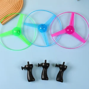 1pc Funny Spinning Flyer Luminous UFO Flying Saucer LED Light Handle Flash Parent-child Interactive Toys for Kids Outdoor Game