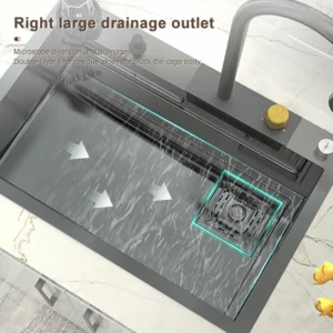 Kitchen Sink Stainless Steel Large Single Slot Multifunctional Tank Wash Basin With Waterfall Faucet Lowe Price