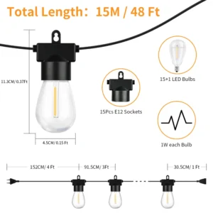 S14 Outdoor String Lights Shatterproof LED Garland Light IP45 Bulb Retro Street Lights Garden Patio Wedding Backyard Decoration